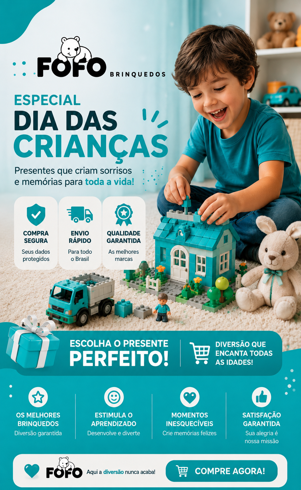 Especial Dia das Crianças na Fofo Brinquedos — presentes que criam sorrisos e memórias para toda a vida. Confira agora!